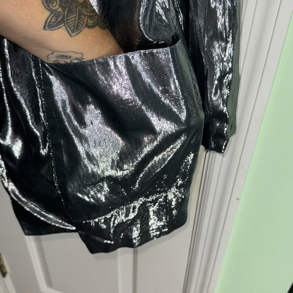 Vintage Silver 70/80s Disco Shiny Open Front Blazer Jacket Estimated Size Med/Lg - Picture 6 of 15
